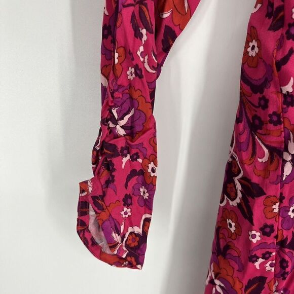 Maeve Anthropologie Dress Size Medium Women Pink Purple Floral Print Wrap Mini - Picture 3 of 9